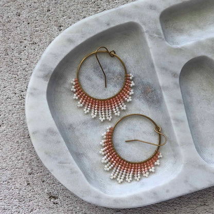 Medium Delica Herringbone Hoop Bead Earrings - Peaches and Cream