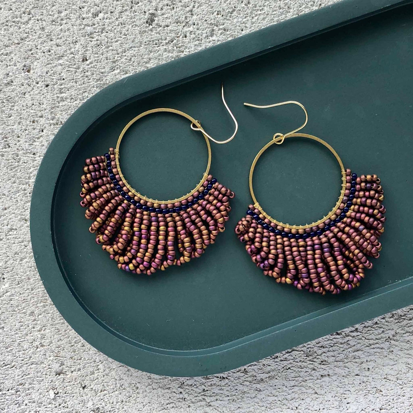 Bead Looped Fringe Statement Hoop Earrings - Copper/Bronze