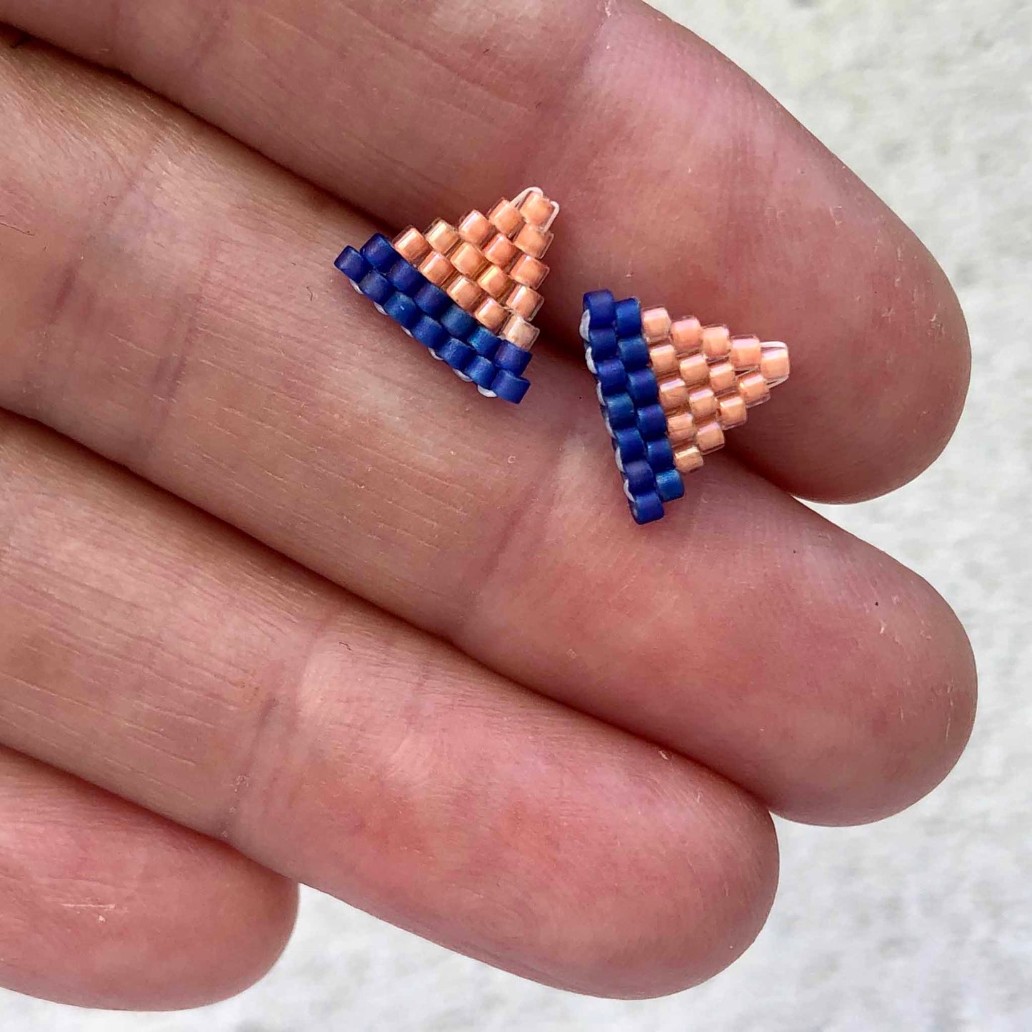 Tiny Triangle Two Tone Studs - Cobalt Blue/Pink