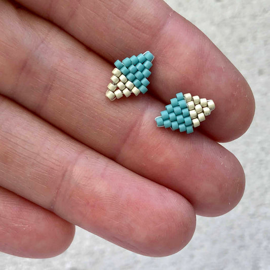 Tiny Studs Diamond Two Tone - Turquoise and Galvanised Silver