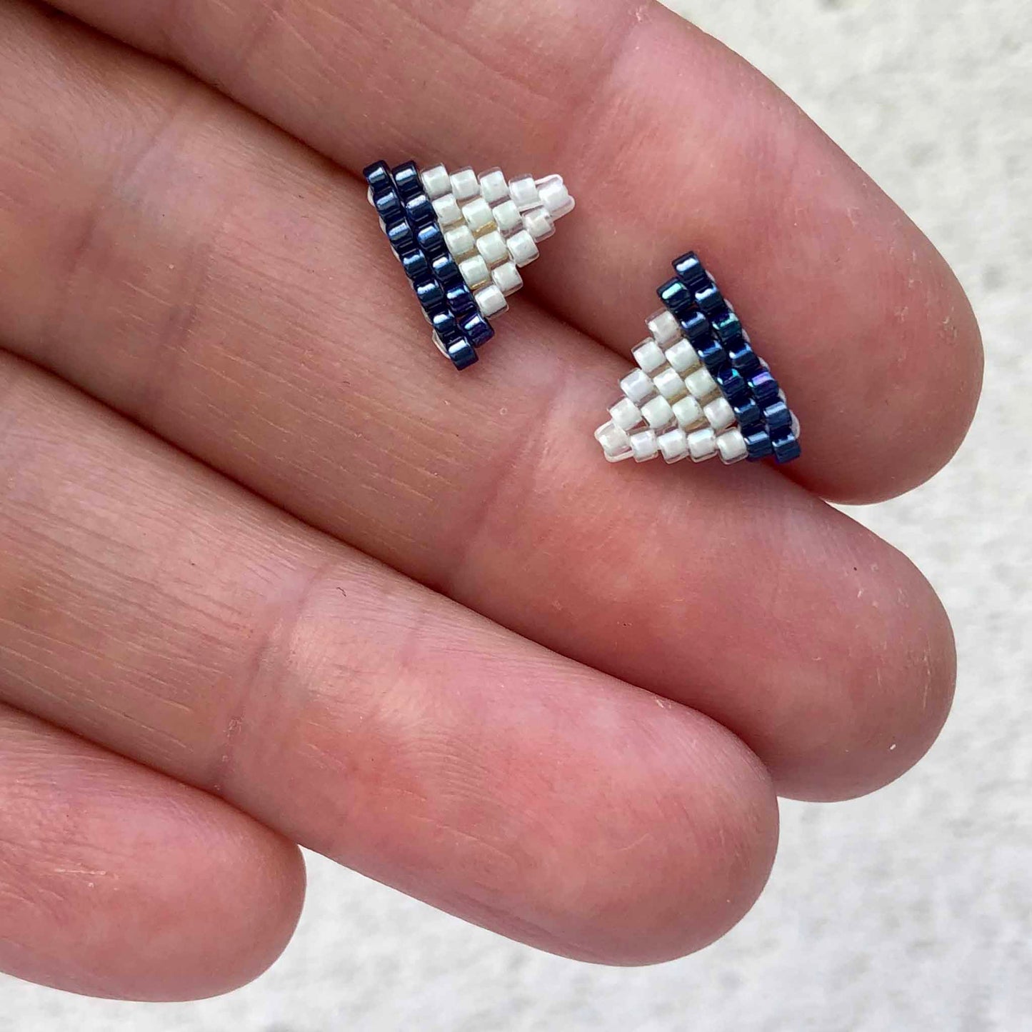 Tiny Triangle Two Tone Studs - Midnight Blue/Baby Blue