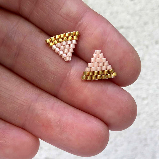 Tiny Triangle Two Tone Studs - Gold/Soft Pink