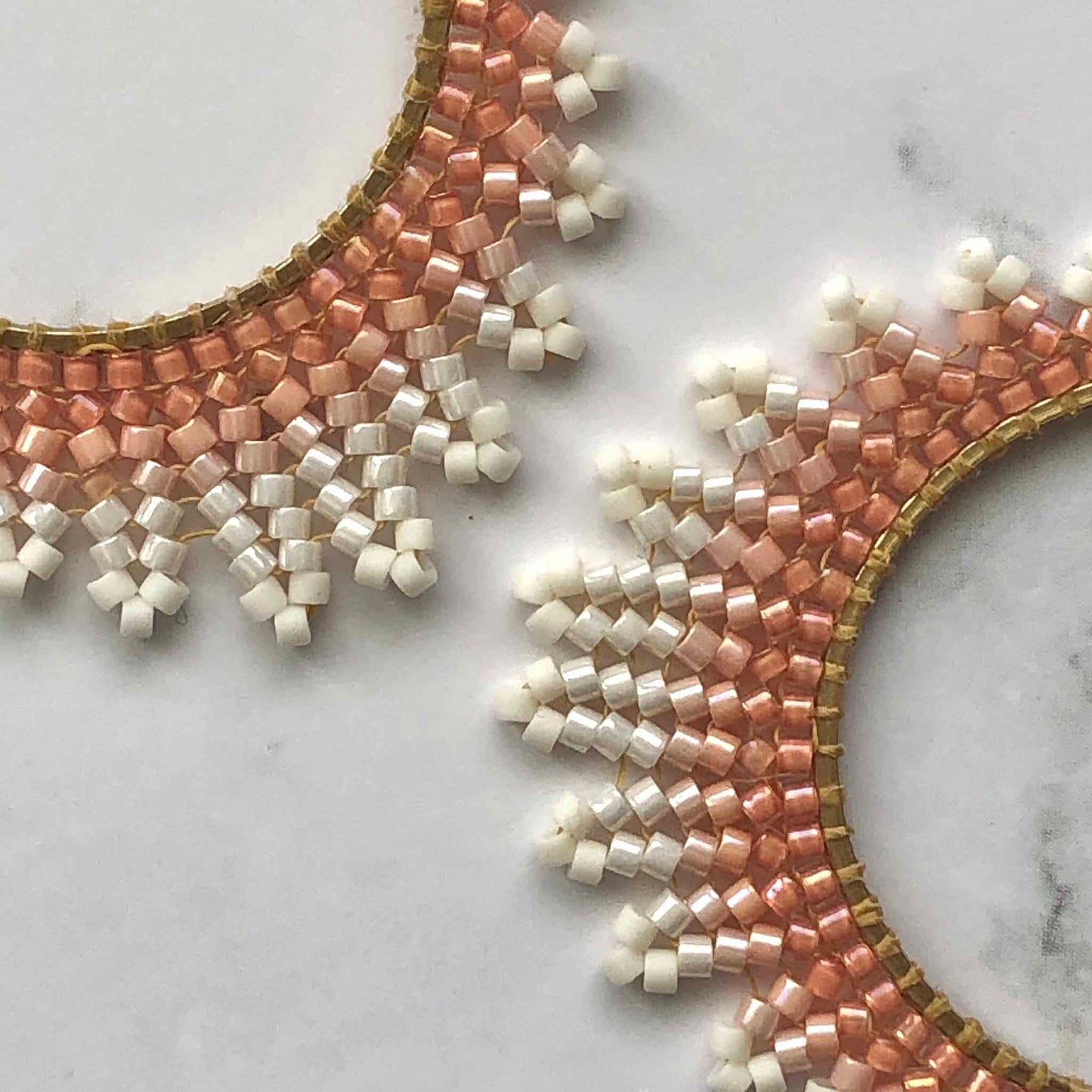 Medium Delica Herringbone Hoop Bead Earrings - Peaches and Cream